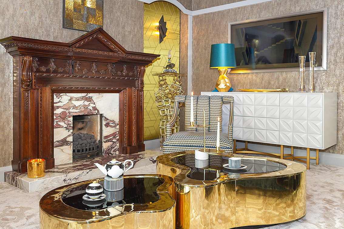 Wood and Marble Fireplace